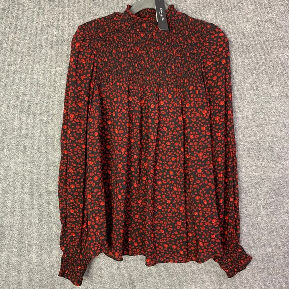 NEW $74 Twelve O Two Smocked Printed Blouse Red Size‎ M - Picture 1 of 9